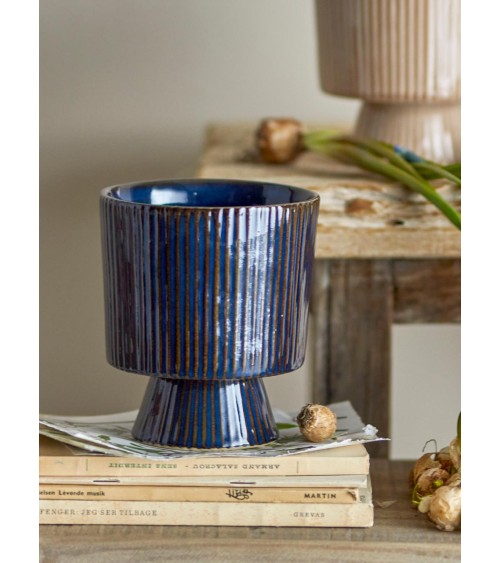 Pot à fleur AYLEEN bleu en grès D12xH12.5cm