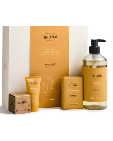 Coffret savon liquide 500ml+savon125gr+créme mai,30ml+cube savon de marseille100g