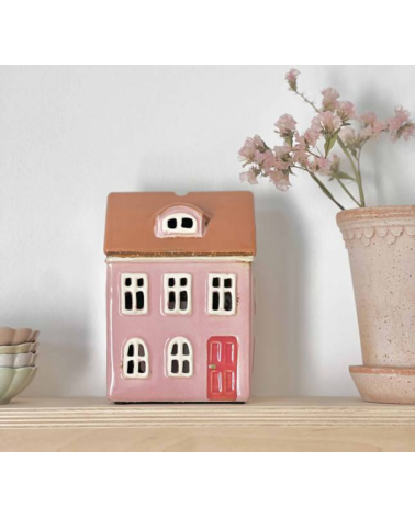 Maison photophore rose fanions