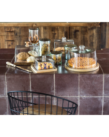 Plateau bois cloche verre carré