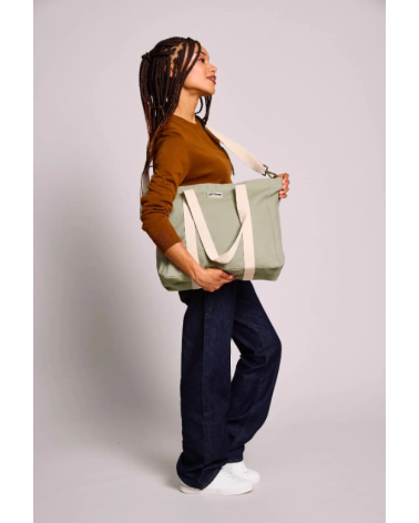 Sac Week-end cabas JEAN vert argile L60xh38xP16cm