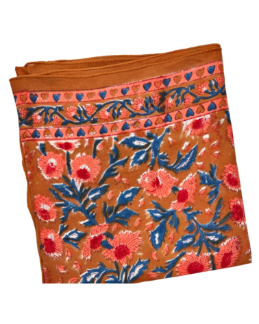 Foulard 100 x 100 cm nuage de coton Block Print India-E11