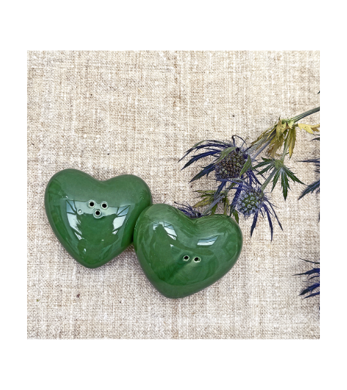 Set sel et poivre coeur vert